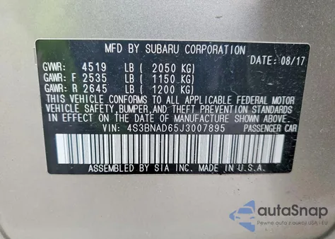 2018 Subaru Legacy 2.5I Premium z USA, uszkodzony, nr VIN 4S3BNAD65J3007895